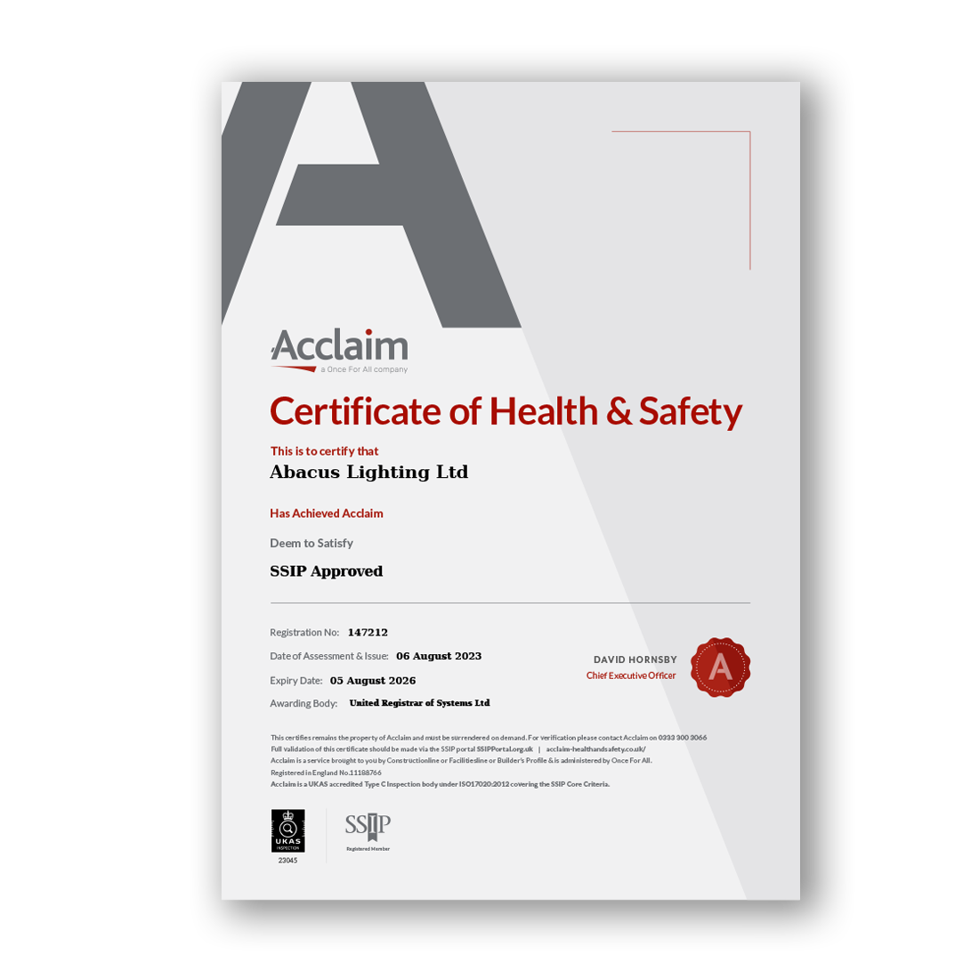Acclaim Health & Safety Certificate