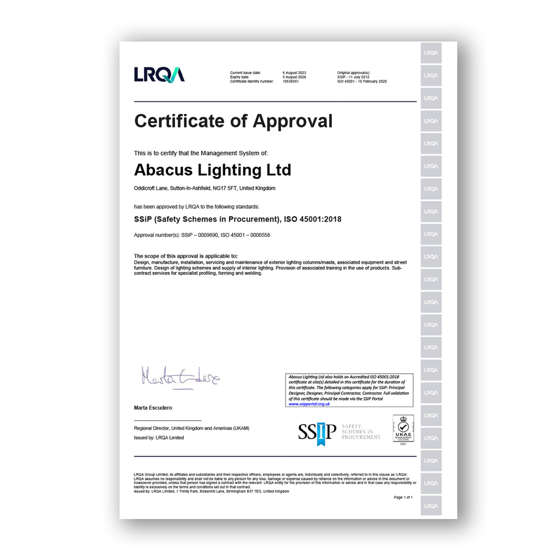 ISO 45001:2018 SSiP Certificate