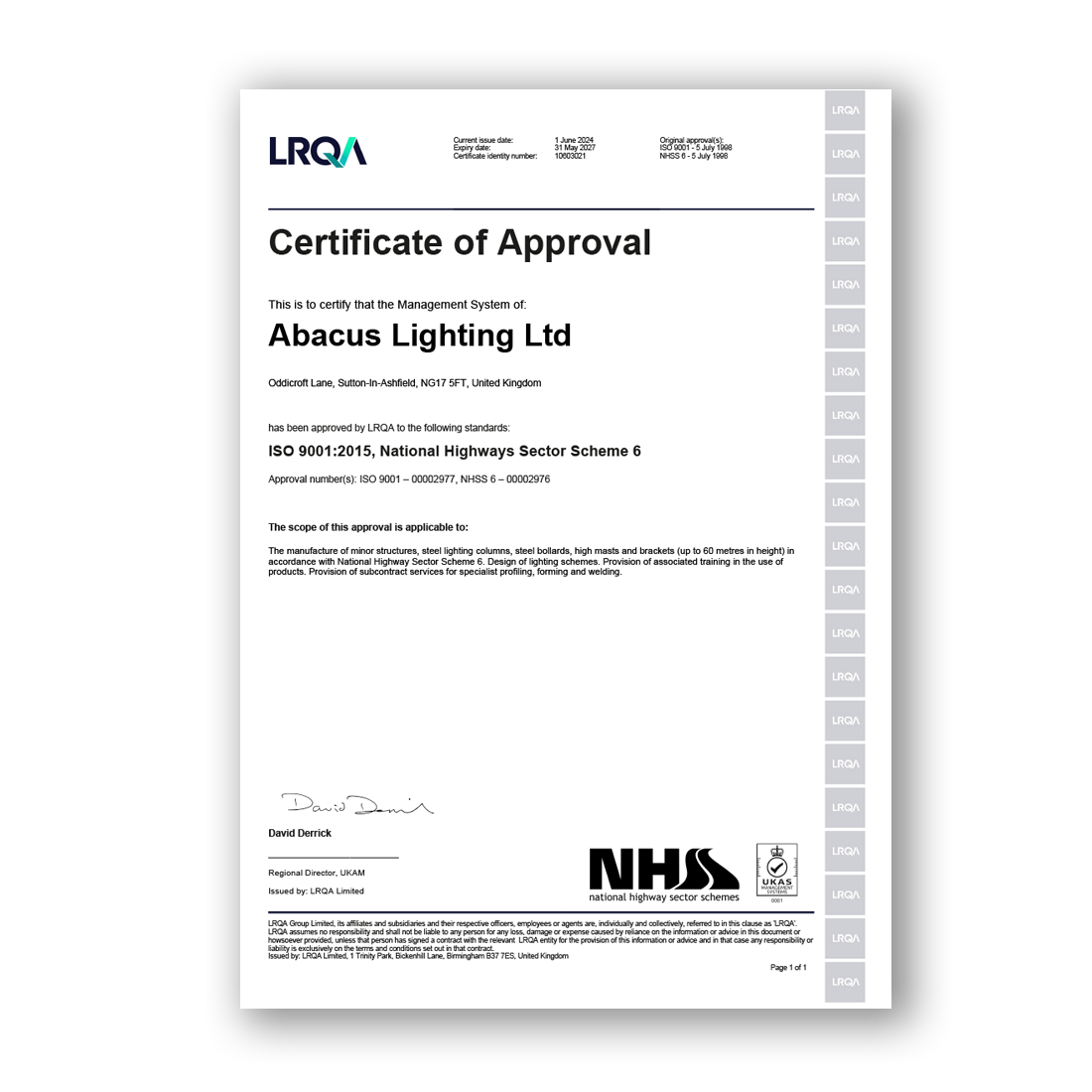 ISO 9001:2015 National Highways Sector Certificate