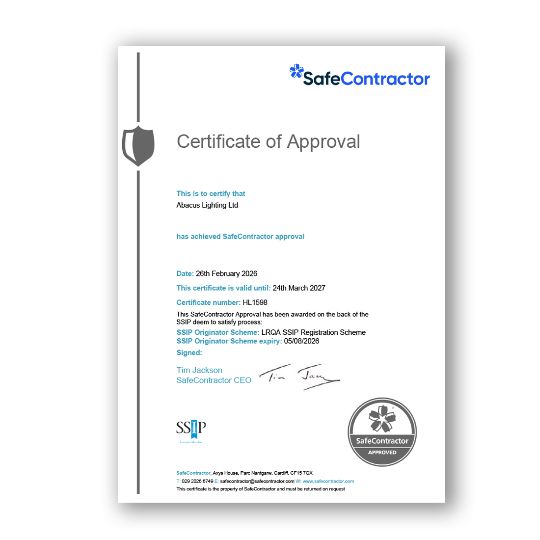 Safe Contractor Certificate